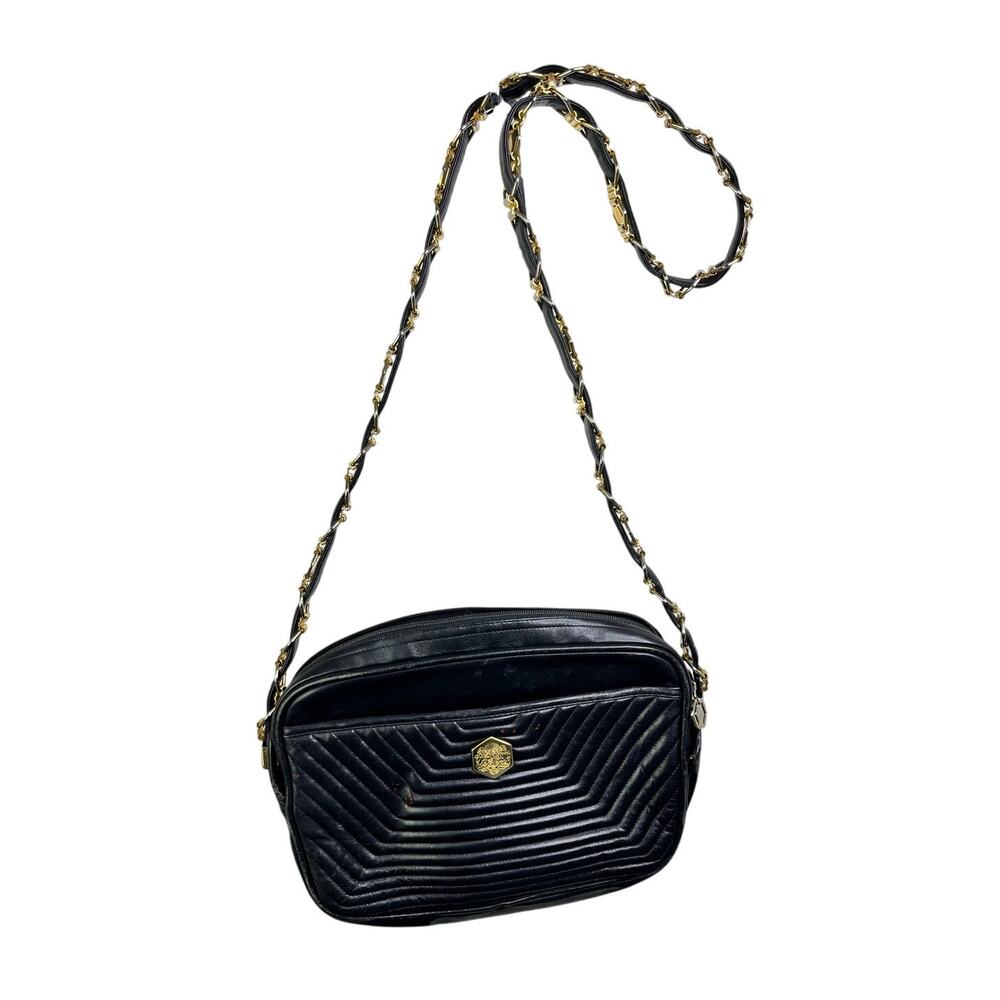 Revillon Handbag Womens Black Leather Gold Chain Strap‎ Old Money Classy